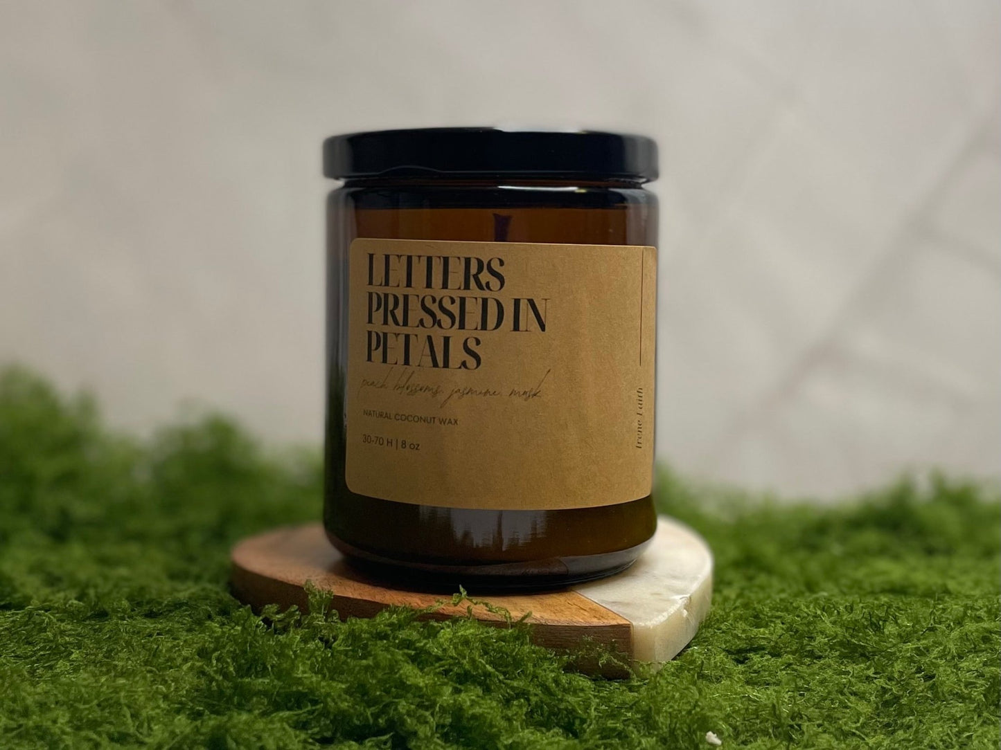 Letters Pressed in Petals - Irene Faith Store products/david - goliath products/the - garden /products/monthly - glow - candle - subscription lean - burning coconut wax candle giftforher woodenwick cottonw