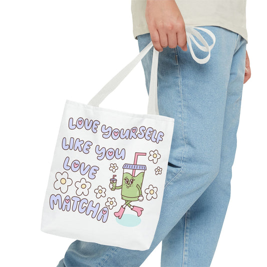 Matcha Tote Bag - Love Yourself Design - Irene Faith Store products/david - goliath products/the - garden /products/monthly - glow - candle - subscription lean - burning coconut wax candle giftforher woodenwick cottonw