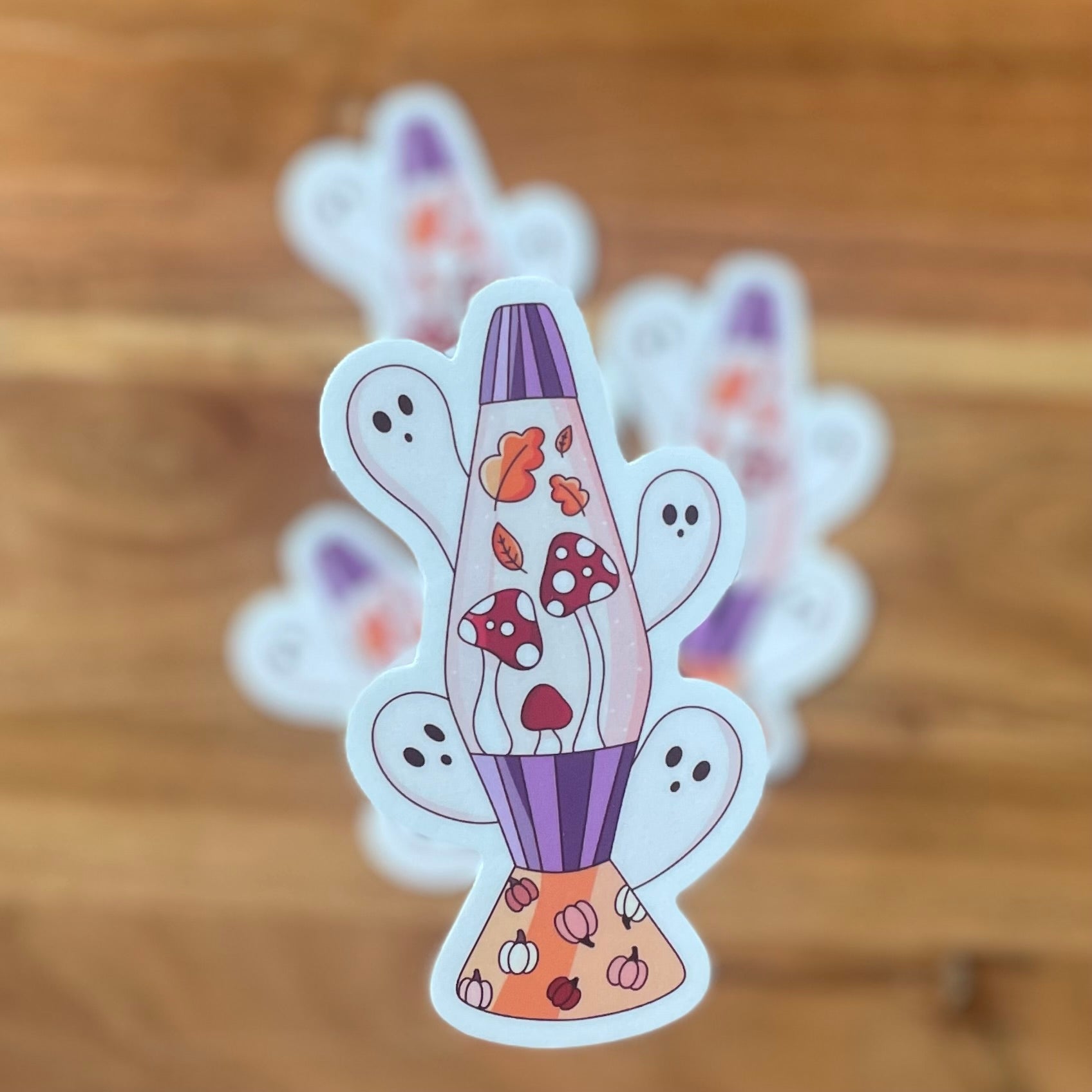 Spooky Fall Ghost Mushroom Lava Lamp Sticker - Irene Faith Store products/david-goliath products/the-garden /products/monthly-glow-candle-subscription lean-burning coconut wax candle giftforher woodenwick cottonw